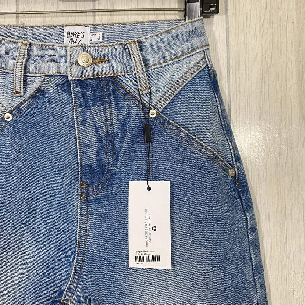 NEW Princess Polly Springfield Mom Mid Wash Two Tone Denim Jeans size 0 NWT - Picture 8 of 15